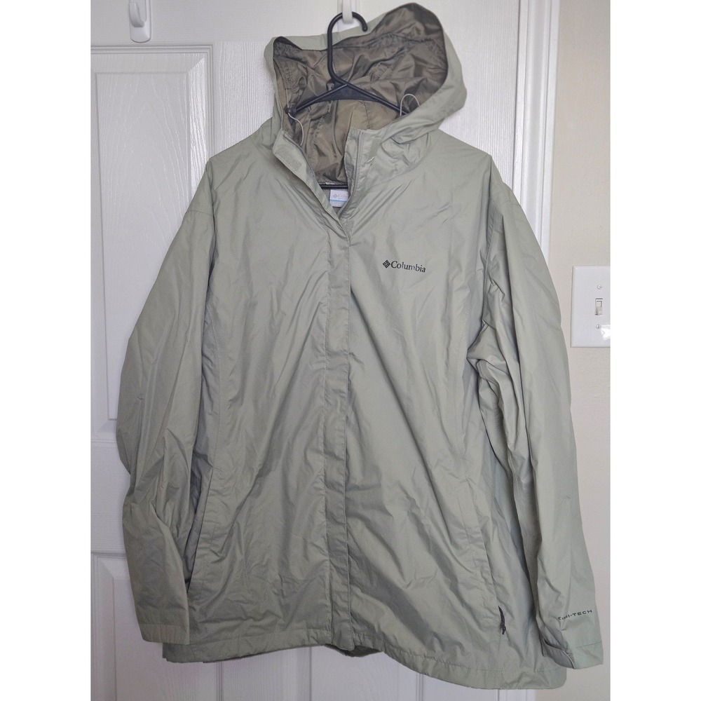 Columbia Omni-Tech Women's Rain Coat Hooded Light Green Hooded Jacket 3X Plus